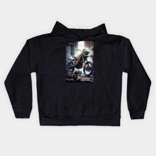 Dirt bike in a shop CGI style - orange Kids Hoodie